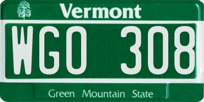 VT license plate WGO308