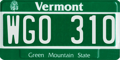 VT license plate WGO310