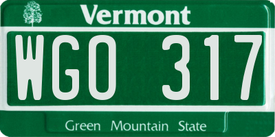 VT license plate WGO317