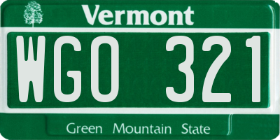 VT license plate WGO321