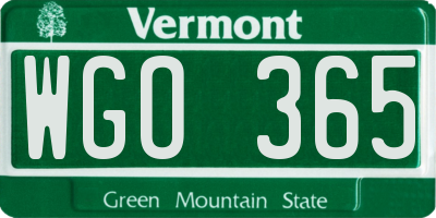 VT license plate WGO365