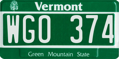 VT license plate WGO374