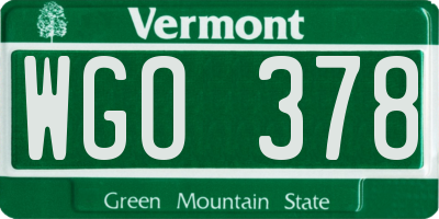 VT license plate WGO378