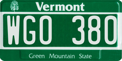 VT license plate WGO380