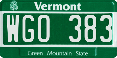 VT license plate WGO383