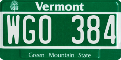 VT license plate WGO384