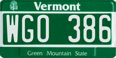 VT license plate WGO386