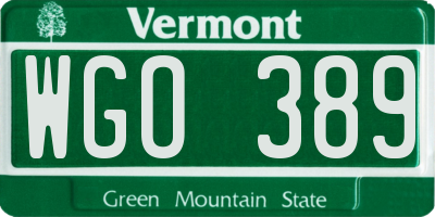VT license plate WGO389