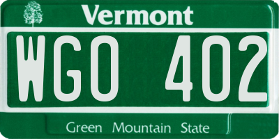 VT license plate WGO402