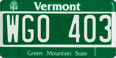 VT license plate WGO403