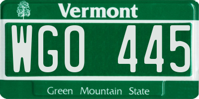 VT license plate WGO445