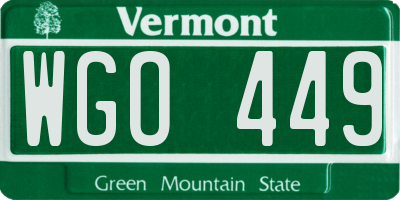 VT license plate WGO449