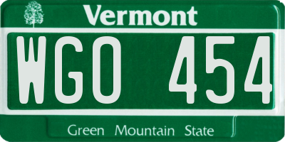 VT license plate WGO454