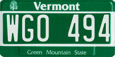 VT license plate WGO494