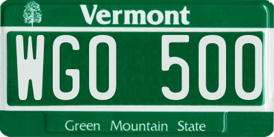 VT license plate WGO500
