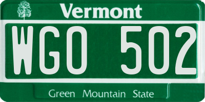 VT license plate WGO502