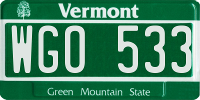 VT license plate WGO533