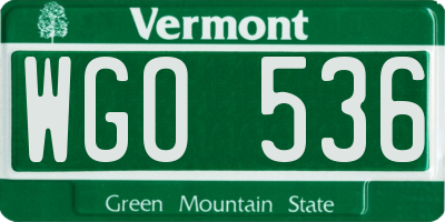 VT license plate WGO536