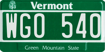 VT license plate WGO540