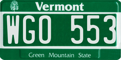 VT license plate WGO553