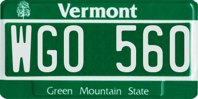 VT license plate WGO560
