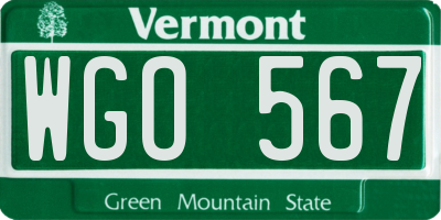 VT license plate WGO567