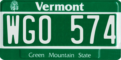 VT license plate WGO574