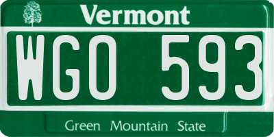 VT license plate WGO593