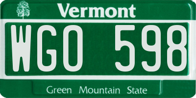 VT license plate WGO598