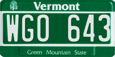VT license plate WGO643