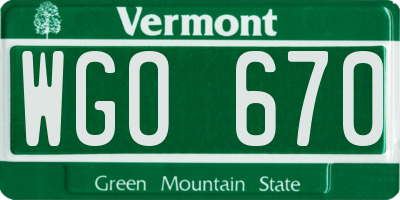 VT license plate WGO670