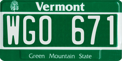 VT license plate WGO671