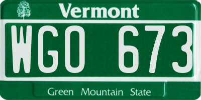 VT license plate WGO673