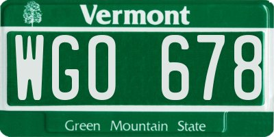 VT license plate WGO678