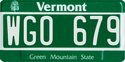 VT license plate WGO679