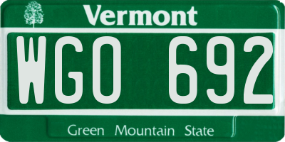 VT license plate WGO692