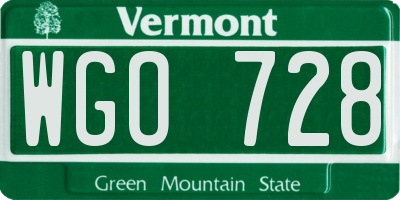 VT license plate WGO728