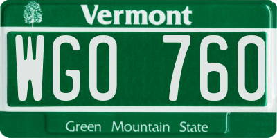 VT license plate WGO760