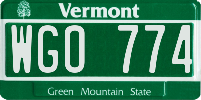 VT license plate WGO774