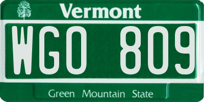 VT license plate WGO809