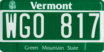 VT license plate WGO817
