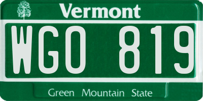 VT license plate WGO819