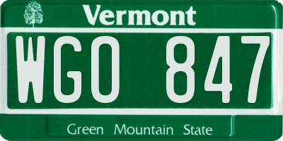 VT license plate WGO847