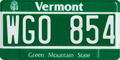 VT license plate WGO854