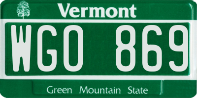 VT license plate WGO869