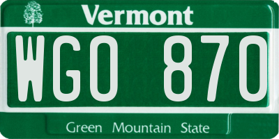 VT license plate WGO870