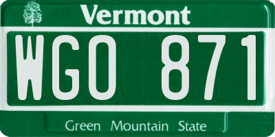 VT license plate WGO871