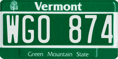 VT license plate WGO874