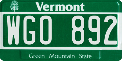 VT license plate WGO892