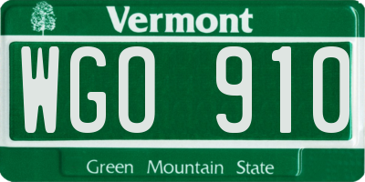 VT license plate WGO910